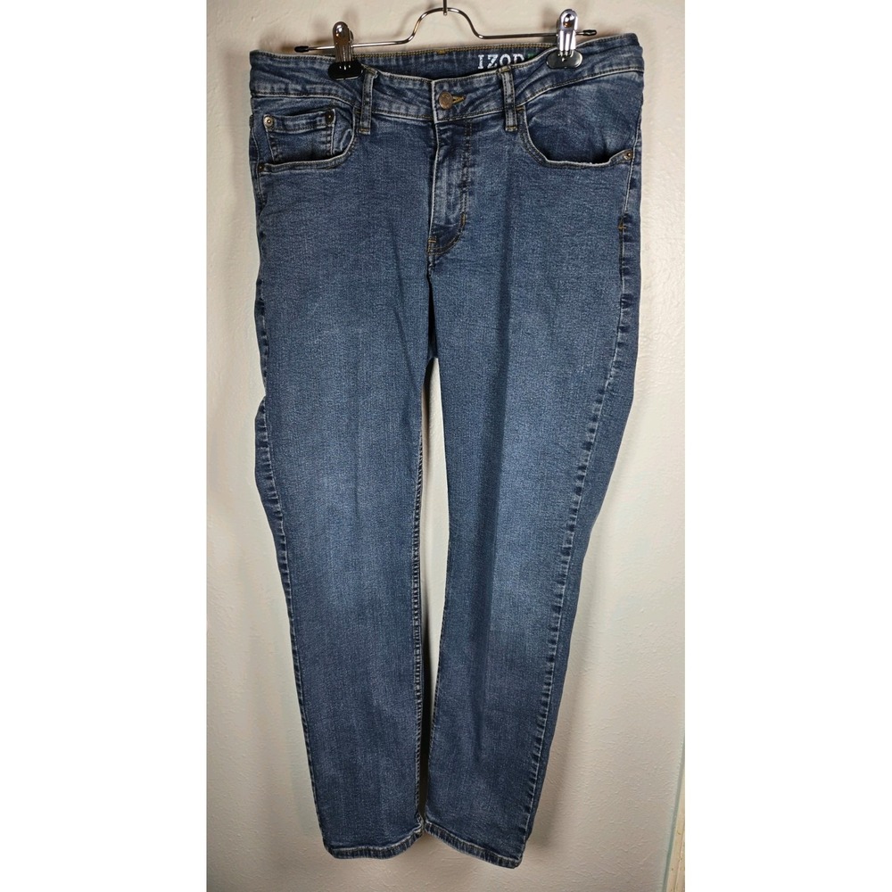 IZOD Men's Comfort Stretch Straight Fit Jean, Size 34- Soft Blue